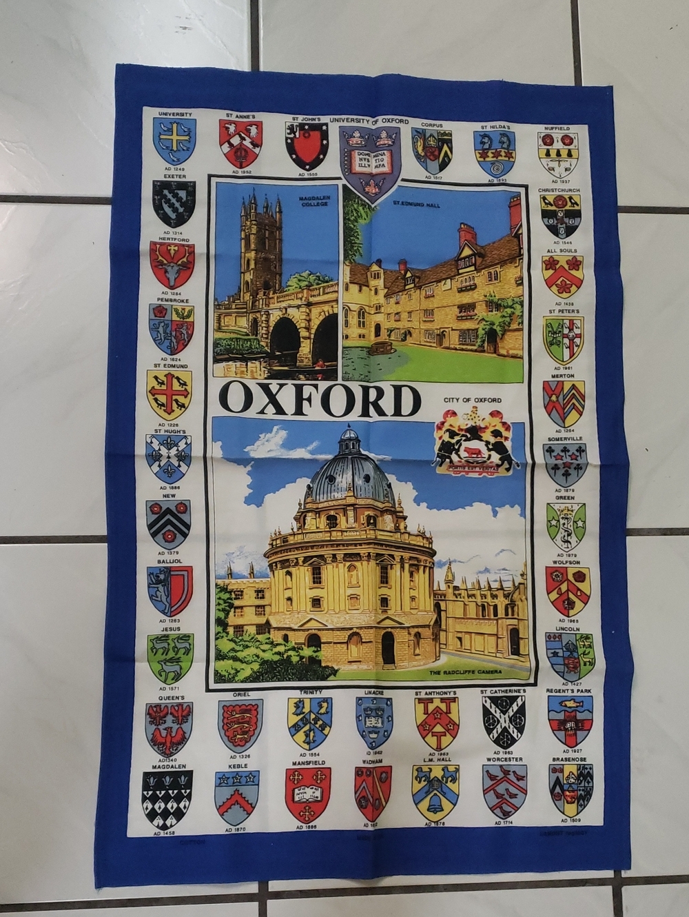 Oxford Souvenir Cotton Tea Towel - Blue